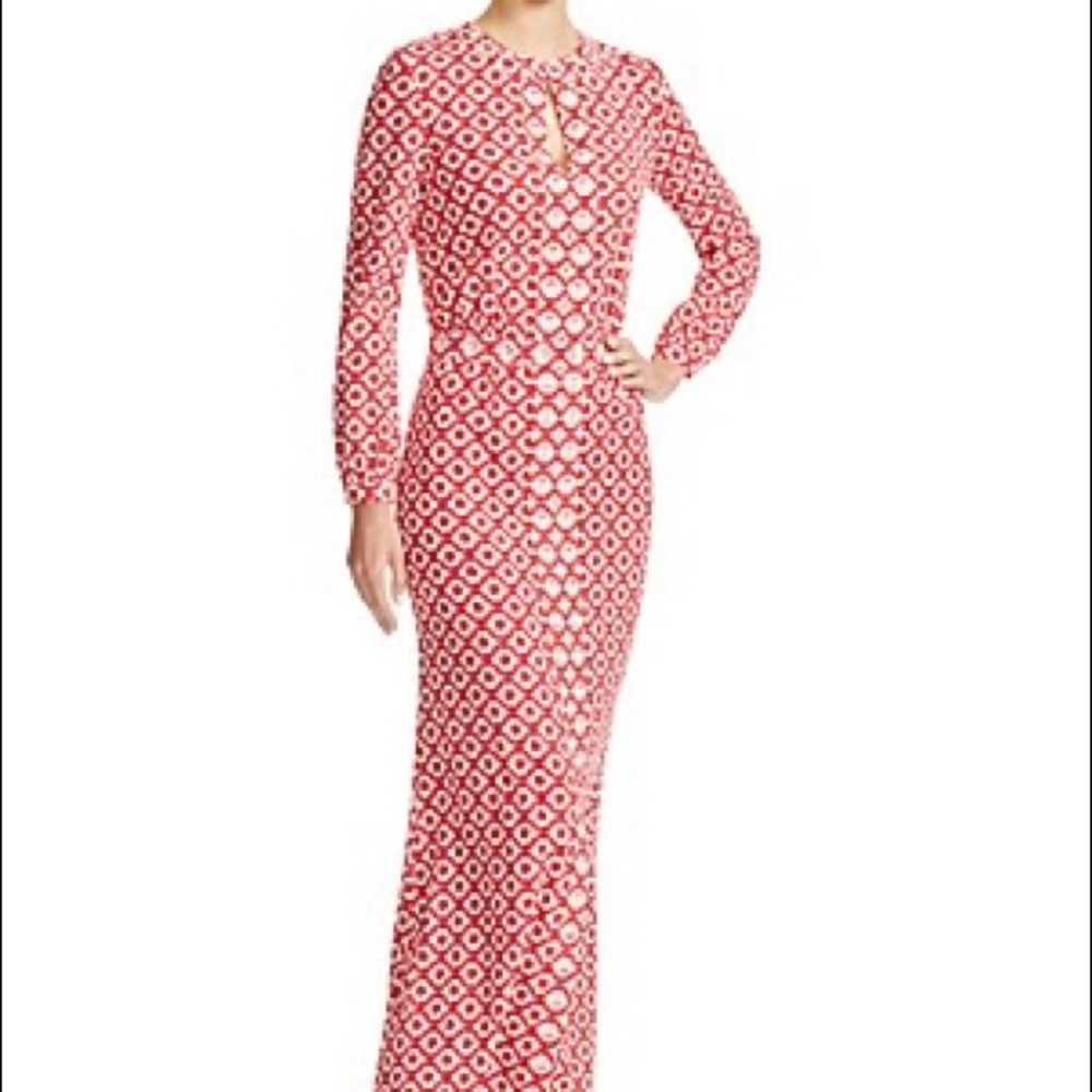 Tory Burch red silk/cotton maxi dress, crystal embellishment, size L, 10/12.